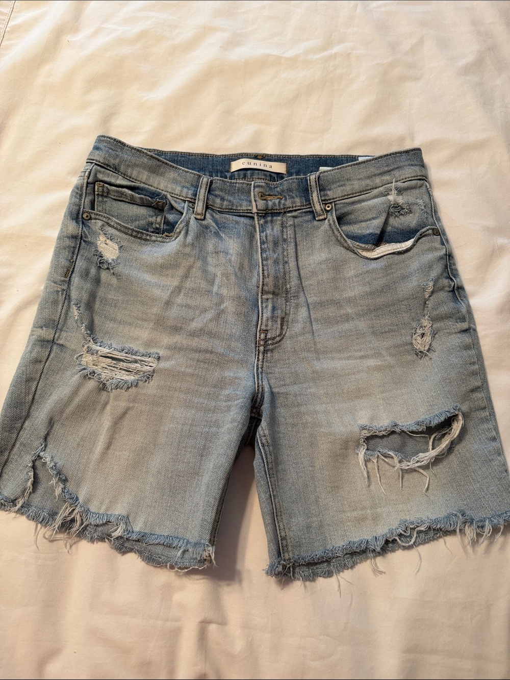 Eunina Light Blue Distressed Denim Jean Shorts